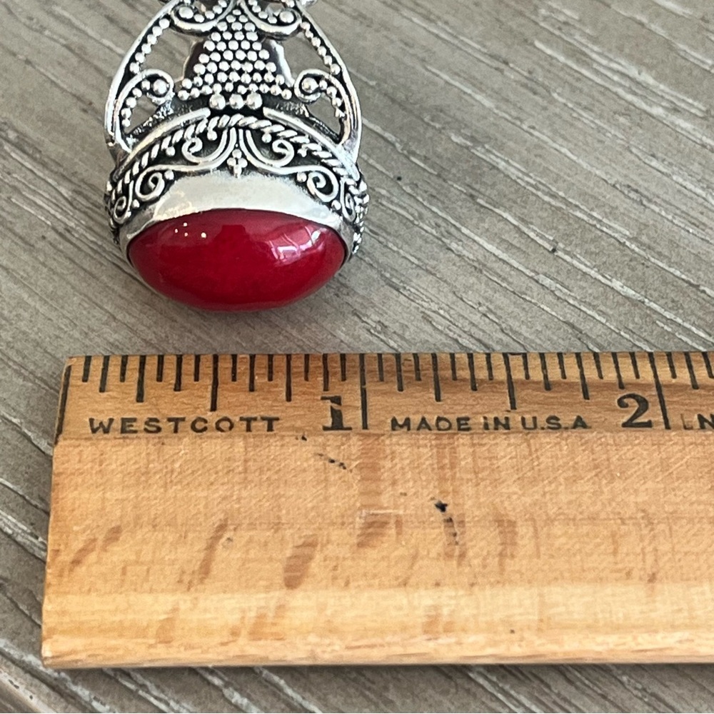 Sterling Silver Red Agate Statement Ring Size 8 - image 5